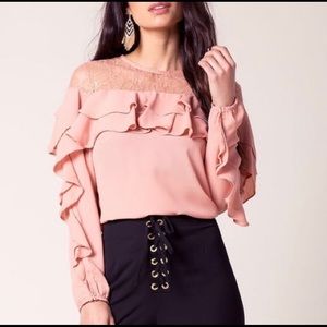 Pink lace and ruffles top